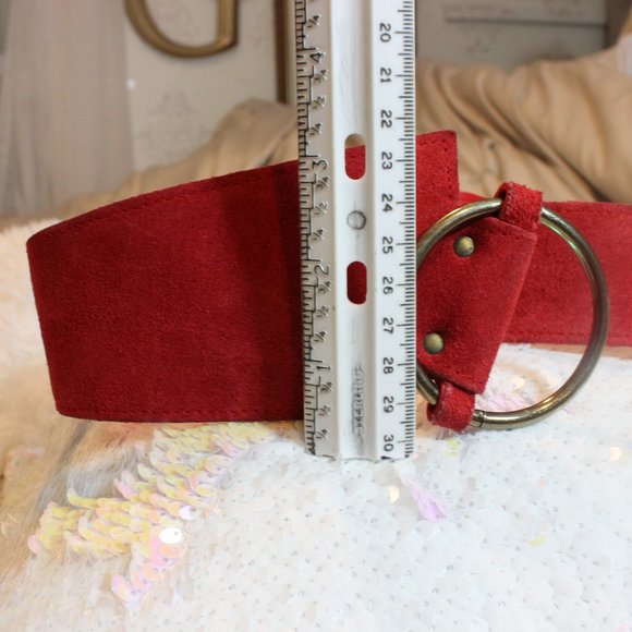 Vintage Fire Engine Red Asymmetrical Suede Genuine Leather Belt 25\